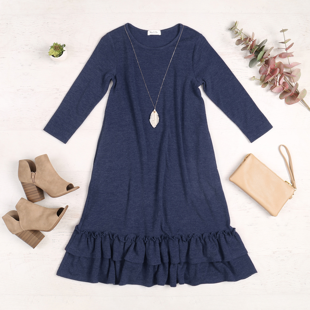 DOUBLE RUFFLED HEM POCKET DRESS WITH POCKETS