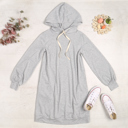 Small Heather Grey Lt FRENCH TERRY PUFF SLEEVE HOODIE DRESS WITH POCKETS