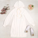 Small Ivory FRENCH TERRY PUFF SLEEVE HOODIE DRESS WITH POCKETS