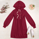 Medium OXBlood FRENCH TERRY PUFF SLEEVE HOODIE DRESS WITH POCKETS