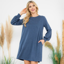  LONG PUFF SLEEVE FRENCH TERRY DRESS WITH POCKETS