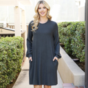  PUFF LONG SLEEVE HACCI BRUSHED DRESS WITH POCKETS