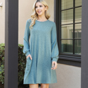  PUFF LONG SLEEVE HACCI BRUSHED DRESS WITH POCKETS