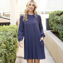  PUFF LONG SLEEVE HACCI BRUSHED DRESS WITH POCKETS