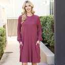  PUFF LONG SLEEVE HACCI BRUSHED DRESS WITH POCKETS