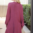 Small Raspberry PUFF LONG SLEEVE HACCI BRUSHED DRESS WITH POCKETS