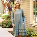  DOUBLE RUFFLED HEM WOVEN DRESS WITH POCKETS