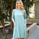  3/4 SLEEVE ROUND NECK DRESS WITH POCKETS