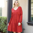  V-NECK ELASTIC DETAIL SLEEVE TIERED DRESS WITH POCKETS