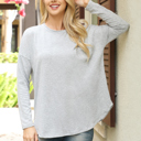 Small Heather Grey Light LONG SLEEVE FRENCH TERRY ROUNDED HEM TOP