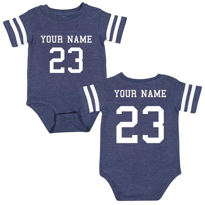 Personalized Football Jersey Bodysuit for Babies with Front & Back Printing