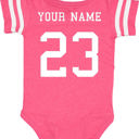 12M Pink Personalized Football Jersey Bodysuit for Babies with Front & Back Printing