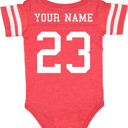 3M Red Personalized Football Jersey Bodysuit for Babies with Front & Back Printing