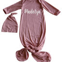 Newborn Dusty Rose Personalized Knotted Gown with Lush Font + Matching Knotted Hat