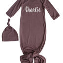 3M Dark Mauve Personalized Knotted Gown with Lush Font + Matching Knotted Hat