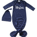 3M Navy Personalized Knotted Gown with Lush Font + Matching Knotted Hat