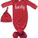 3M Red Personalized Knotted Gown with Lush Font + Matching Knotted Hat