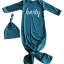 3M Midnight Teal Personalized Knotted Gown with Lush Font + Matching Knotted Hat