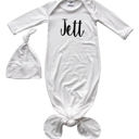 Newborn Off White Personalized Knotted Gown with Lush Font + Matching Knotted Hat