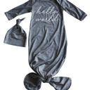 Newborn Dark Heather Gray Hello World Silky Knotted Baby Gown with Matching Knotted Hat