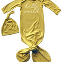Newborn Maize Hello World Silky Knotted Baby Gown with Matching Knotted Hat
