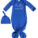 3M Royal Blue Hello World Silky Knotted Baby Gown with Matching Knotted Hat