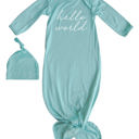 3M Seafoam Hello World Silky Knotted Baby Gown with Matching Knotted Hat