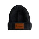 6-24 Month Black Personalized Baby & Kids Knit Hat with Leather Name Patch