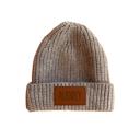 6-24 Month Grayish-Brown Personalized Baby & Kids Knit Hat with Leather Name Patch