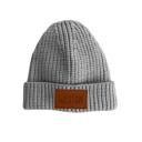 6-24 Month Gray Personalized Baby & Kids Knit Hat with Leather Name Patch