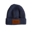 6-24 Month Navy Personalized Baby & Kids Knit Hat with Leather Name Patch