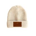 2T-7 Youth Cream Personalized Baby & Kids Knit Hat with Leather Name Patch