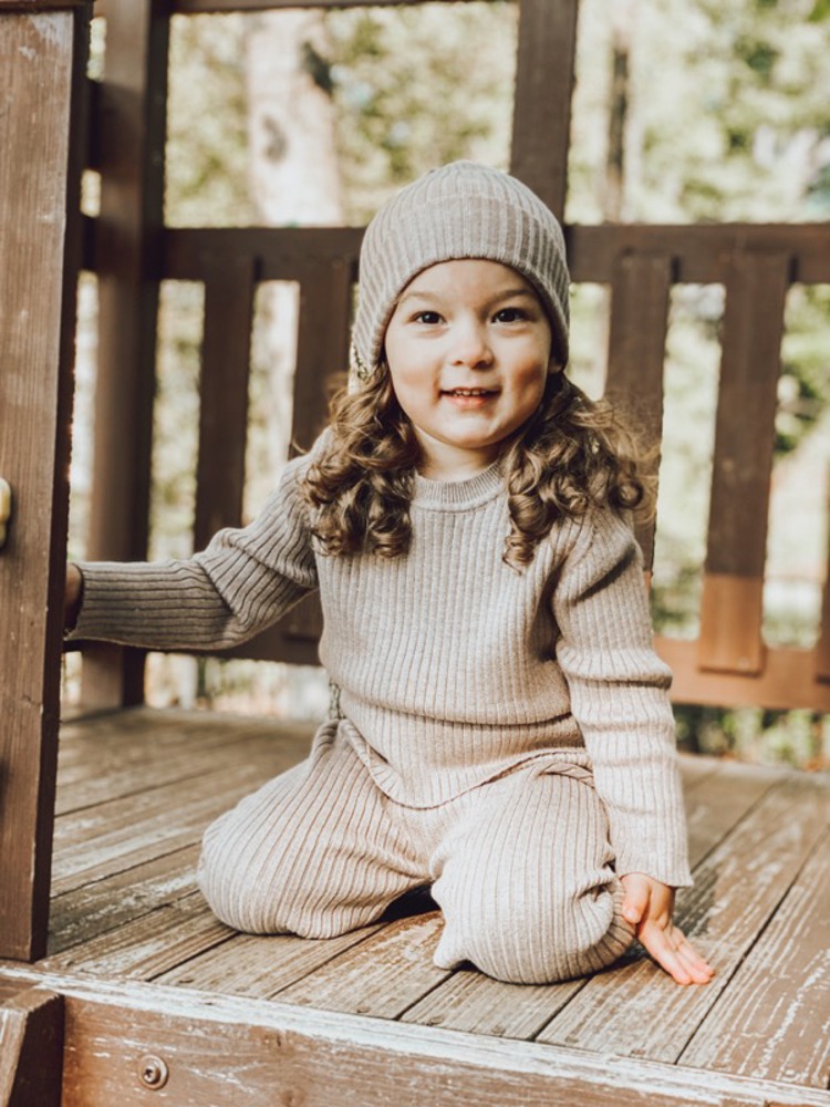 Soft Knit Baby Outfit - Matching Long Sleeve Pants, Top, and Hat Set