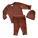 12M Russet Soft Knit Baby Outfit - Matching Long Sleeve Pants, Top, and Hat Set