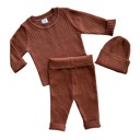 18M Russet Soft Knit Baby Outfit - Matching Long Sleeve Pants, Top, and Hat Set