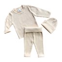 12M Taupe Soft Knit Baby Outfit - Matching Long Sleeve Pants, Top, and Hat Set