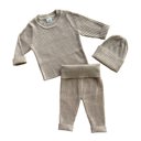 12M Wheat Soft Knit Baby Outfit - Matching Long Sleeve Pants, Top, and Hat Set