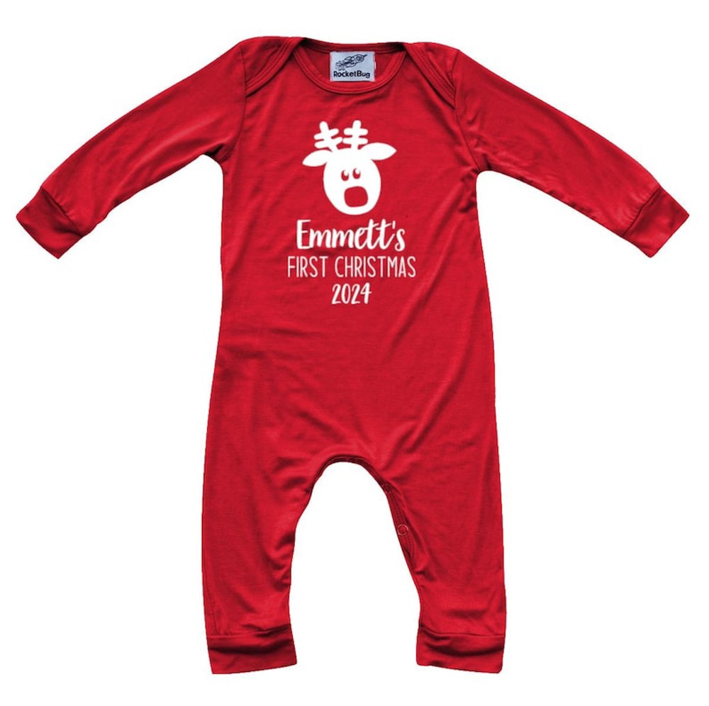 Personalized First Christmas Long Sleeve Baby Romper