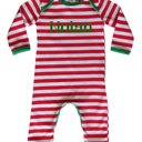 12M Red & White Stripe Personalized First Christmas Long Sleeve Baby Romper