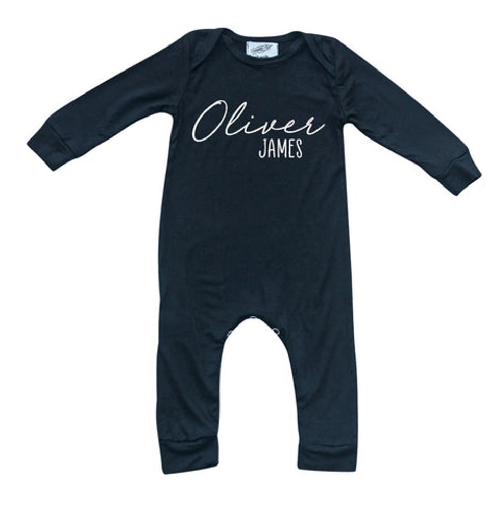 Personalized First + Middle Name Silky Baby Long Sleeve Romper