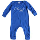 12M Royal Blue Personalized First + Middle Name Silky Baby Long Sleeve Romper