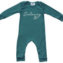 12M Midnight Teal Personalized First + Middle Name Silky Baby Long Sleeve Romper