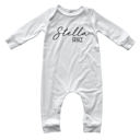 12M Off White Personalized First + Middle Name Silky Baby Long Sleeve Romper