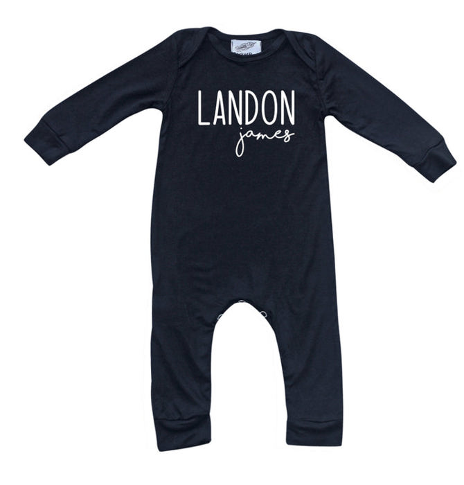 Personalized Mod First  Middle Name Silky Baby Long Sleeve Romper