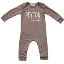 12M Light Heather Brown Personalized Mod First  Middle Name Silky Baby Long Sleeve Romper