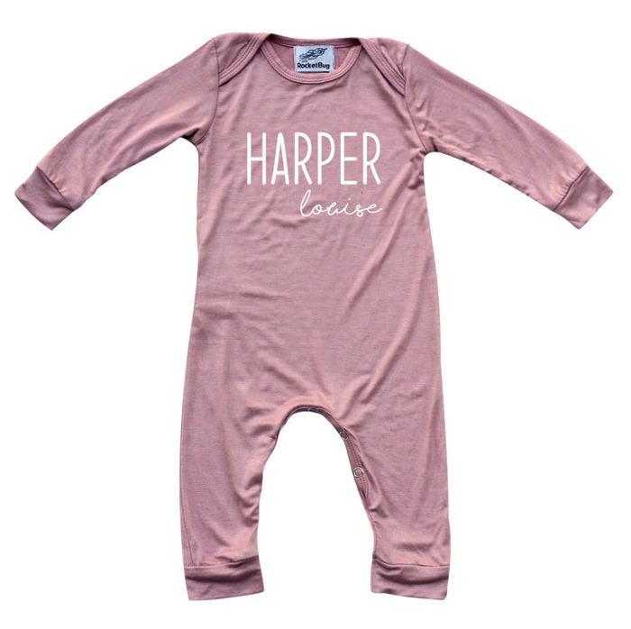 Personalized Mod First  Middle Name Silky Baby Long Sleeve Romper