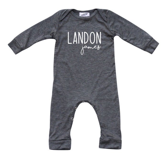 Personalized Mod First  Middle Name Silky Baby Long Sleeve Romper