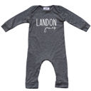 24M Dark Heather Gray Personalized Mod First  Middle Name Silky Baby Long Sleeve Romper