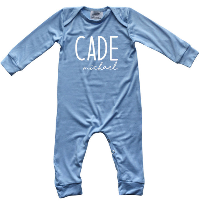 Personalized Mod First  Middle Name Silky Baby Long Sleeve Romper