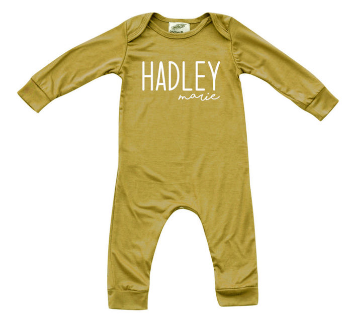 Personalized Mod First  Middle Name Silky Baby Long Sleeve Romper